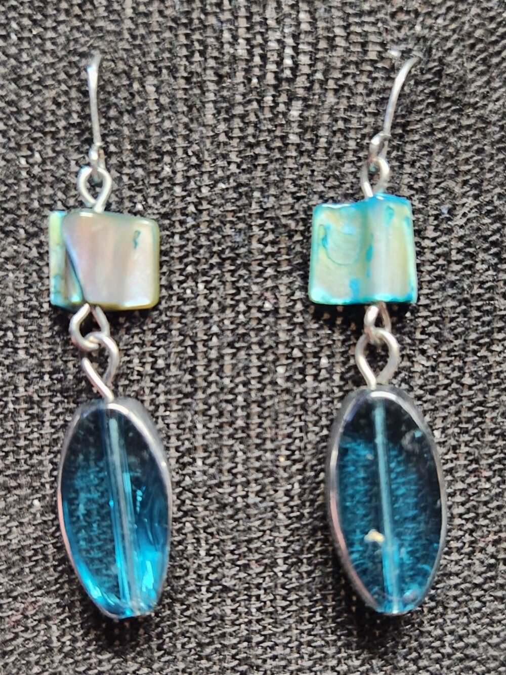 Artisan Blue Glass & Shell Dangle Earrings Boho Coastal